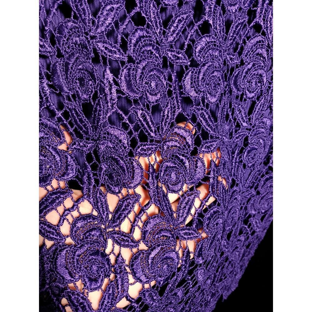 VTG Y2K Cami Crop Top XL Purple Ribbed Floral Crochet Lace Festival Rave Boho US - Picture 3 of 6